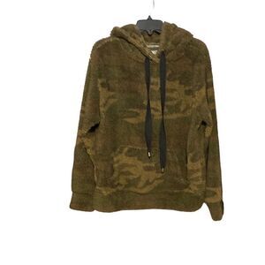 Rewash Women Fuzzy Sherpa Camouflage Hoodie with Drawstring Hood Front Pouch